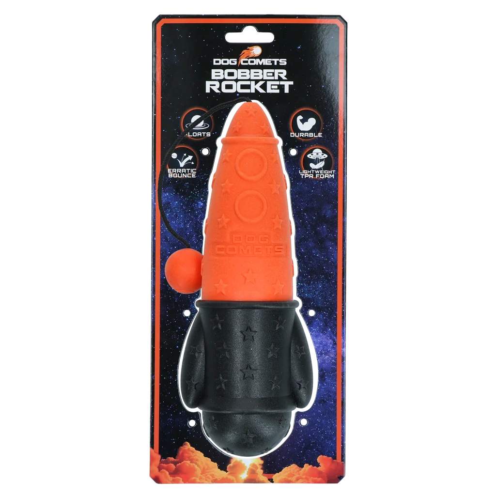 Jucărie de aport cu șnur, plutitoare, Ø 65 x 235 mm, portocalie – Dog Comets Bobber Rocket - imagine 1
