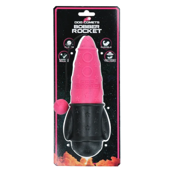 Jucărie de aport cu șnur, plutitoare, Ø 65 x 235 mm, Roz – Dog Comets Bobber Rocket