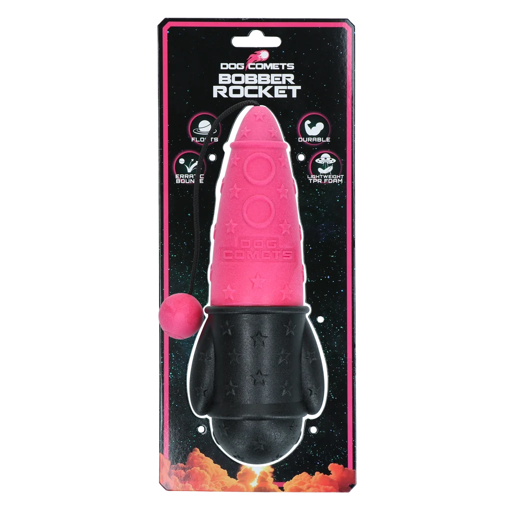 Jucărie de aport cu șnur, plutitoare, Ø 65 x 235 mm, Roz – Dog Comets Bobber Rocket - imagine 1