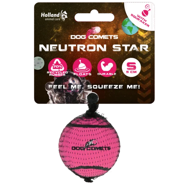 Minge de tenis pentru câini cu dispozitiv care piuează S, Ø 5 cm, Roz – Dog Comets Neutron Star