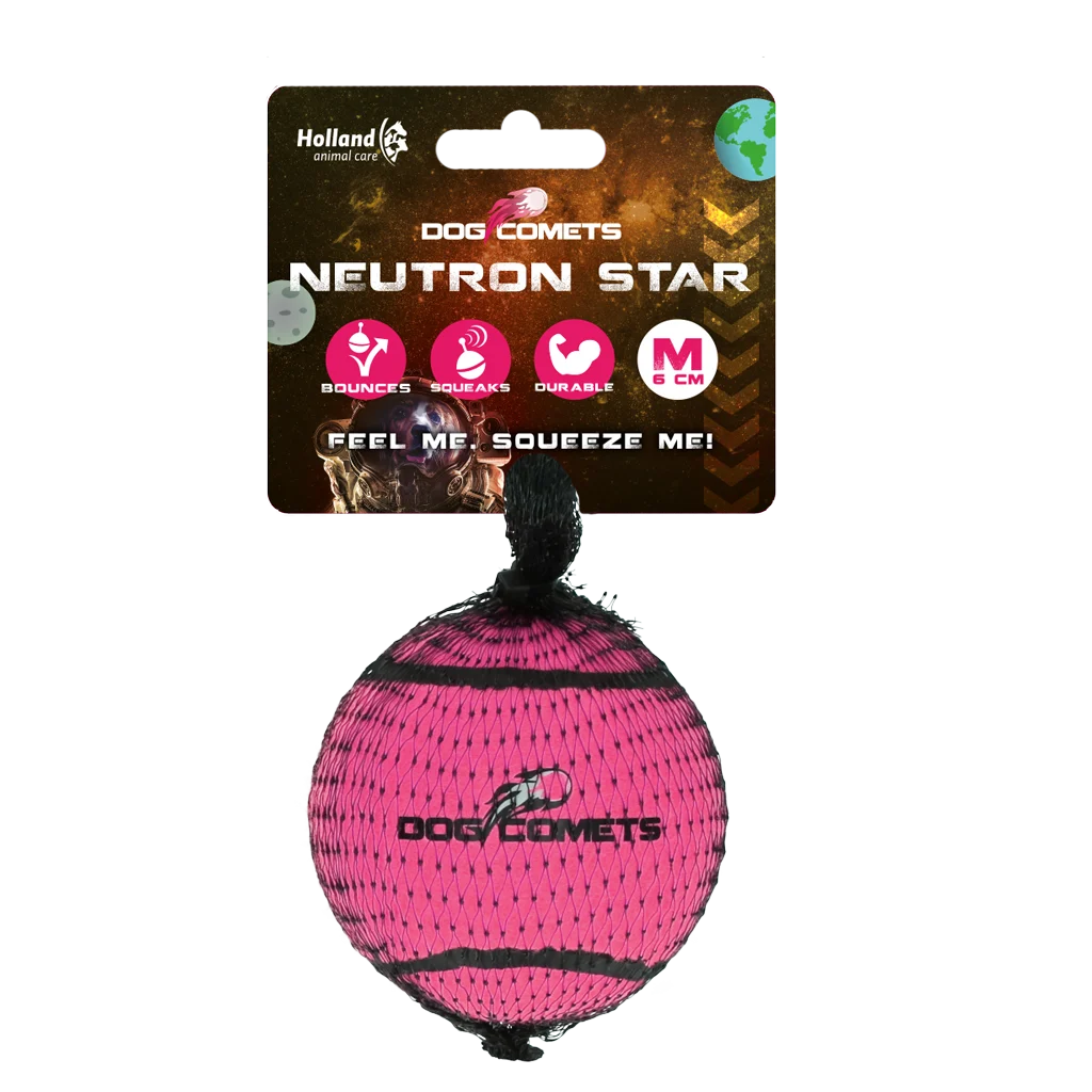 Minge de tenis pentru câini cu piuitor M, Ø 6 cm, roz – Dog Comets Neutron Star - imagine 1