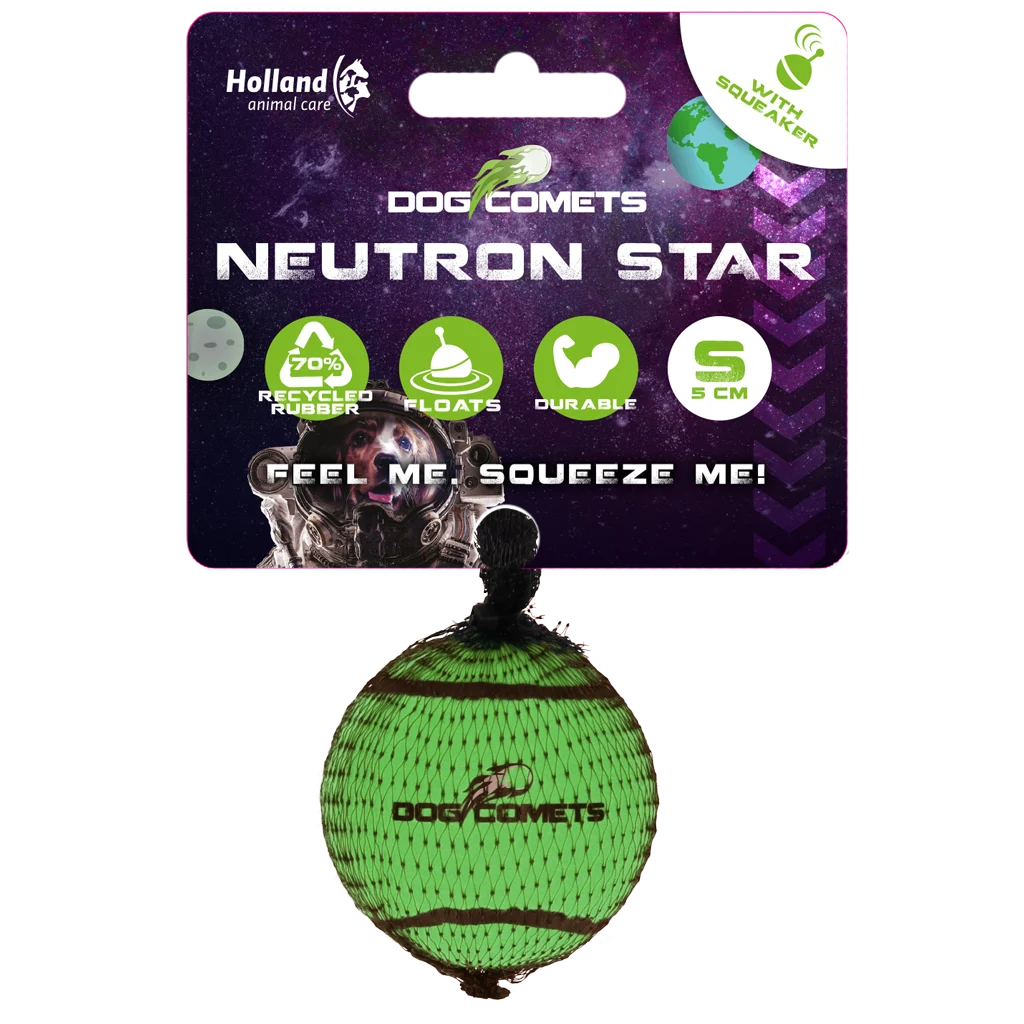 Minge de tenis pentru câini cu piuitor S, Ø 5 cm, verde – Dog Comets Neutron Star - imagine 1