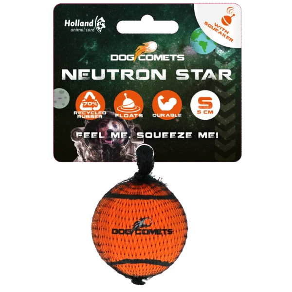 Minge de tenis pentru câini cu chițăitoare S, Ø 5 cm, portocalie – Dog Comets Neutron Star