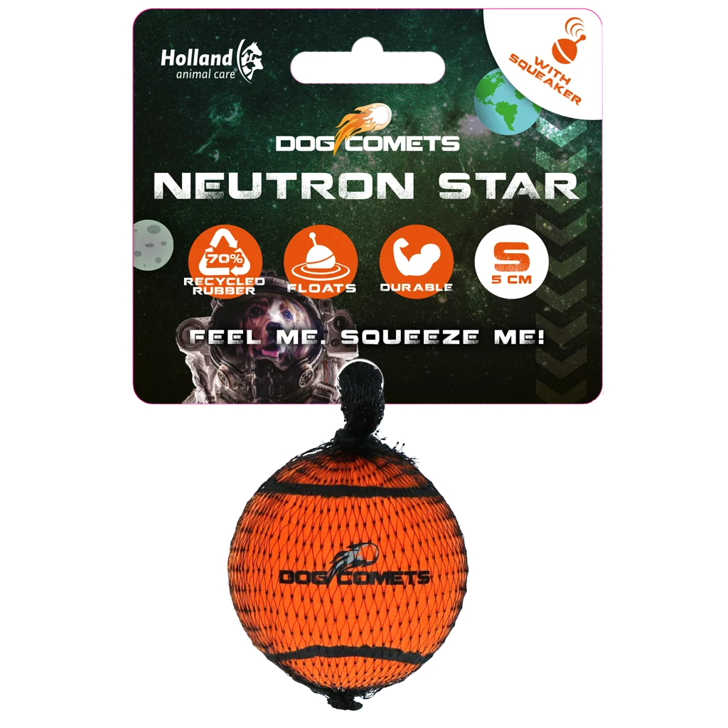 Minge de tenis pentru câini cu chițăitoare S, Ø 5 cm, portocalie – Dog Comets Neutron Star - imagine 1
