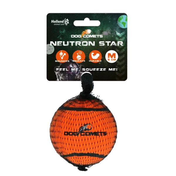 Minge de tenis pentru câini cu chițăitoare M, Ø 6 cm, portocalie – Dog Comets Neutron Star