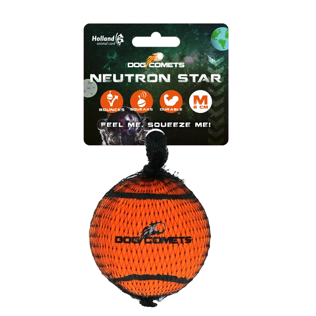 Minge de tenis pentru câini cu chițăitoare M, Ø 6 cm, portocalie – Dog Comets Neutron Star - imagine 1