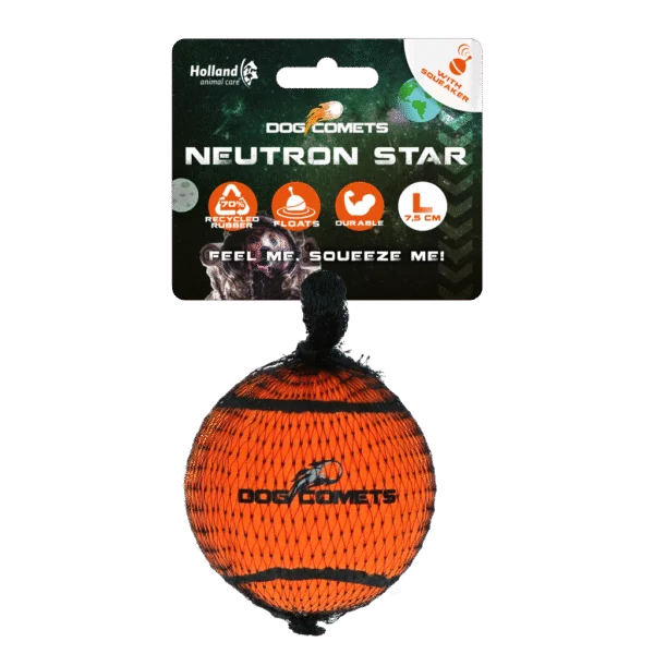 Minge de tenis cu chițăitoare și margine de cauciuc, portocalie L, 7,5 cm – Dog Comets Neutron Star