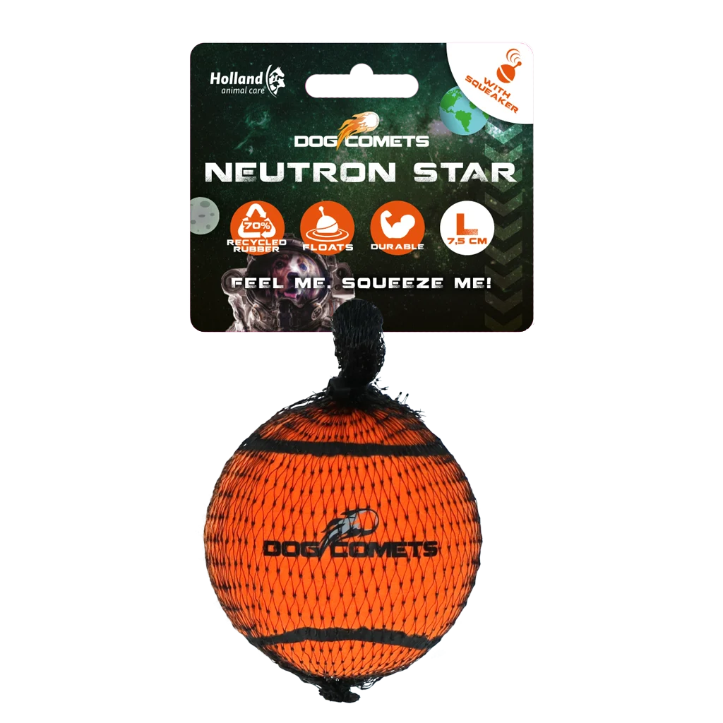 Minge de tenis cu chițăitoare și margine de cauciuc, portocalie L, 7,5 cm – Dog Comets Neutron Star - imagine 1