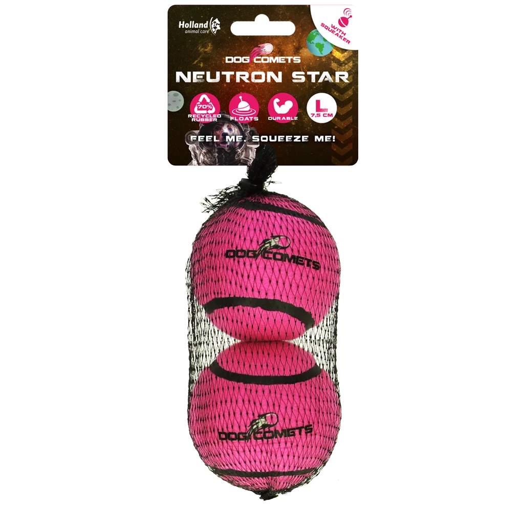 Minge de tenis cu fluier și margine din cauciuc, roz L, 7,5 cm, 2 bucăți – Dog Comets Neutron Star - imagine 1