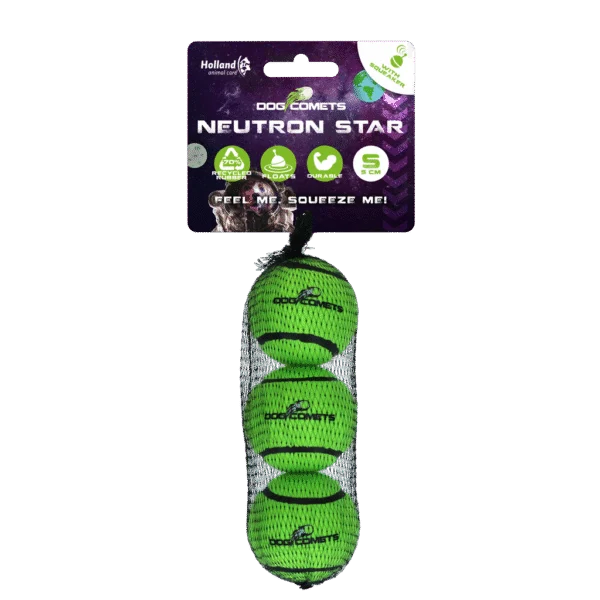 Minge de tenis pentru câini cu chiuitoare S, Ø 5 cm, verde, 3 bucăți – Dog Comets Neutron Star