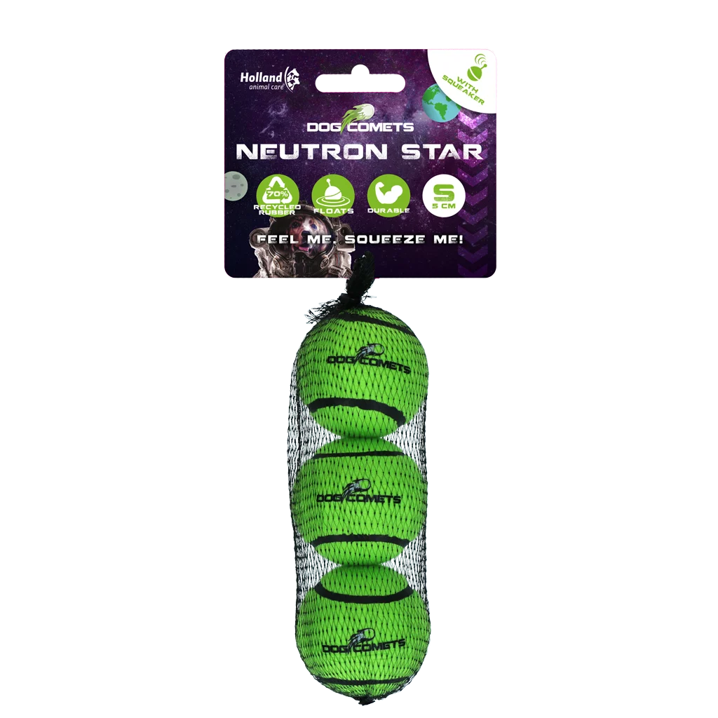 Minge de tenis pentru câini cu chiuitoare S, Ø 5 cm, verde, 3 bucăți – Dog Comets Neutron Star - imagine 1