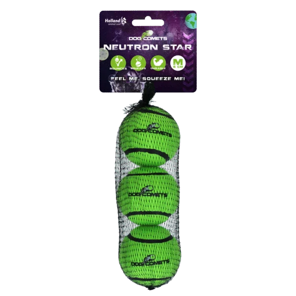 Minge de tenis pentru câini cu chiuitoare M, Ø 6 cm, verde, 3 bucăți – Dog Comets Neutron Star