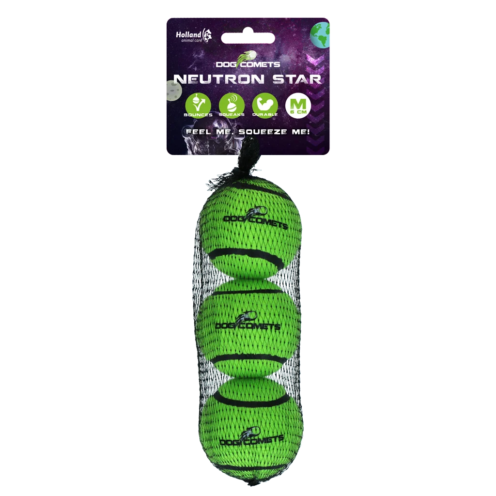 Minge de tenis pentru câini cu chiuitoare M, Ø 6 cm, verde, 3 bucăți – Dog Comets Neutron Star - imagine 1