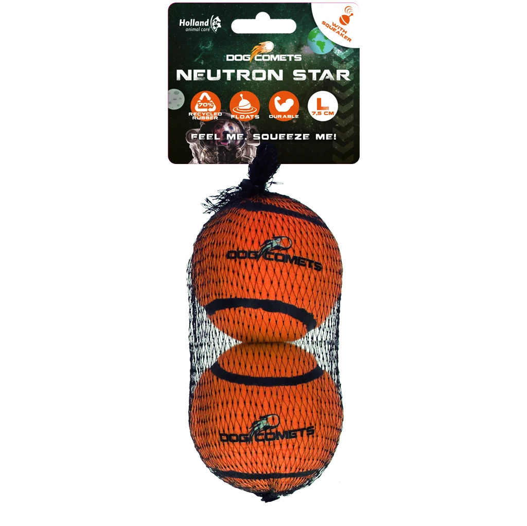 Minge de tenis cu chițăitor și margine din cauciuc, portocalie, L, 7,5 cm, 2 bucăți – Dog Comets Neutron Star - imagine 1