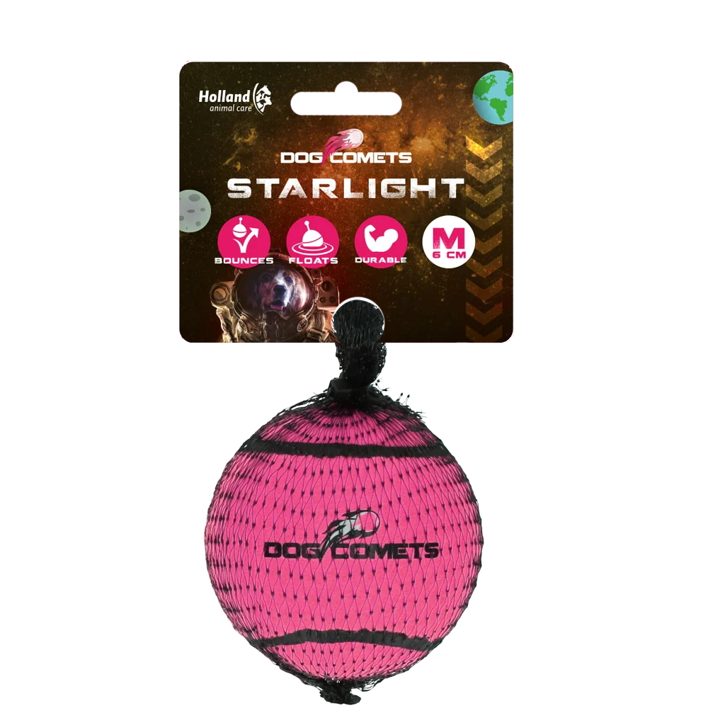 Minge de tenis pentru câini, plutitoare, Ø 6 cm, roz – Dog Comets Starlight - imagine 1