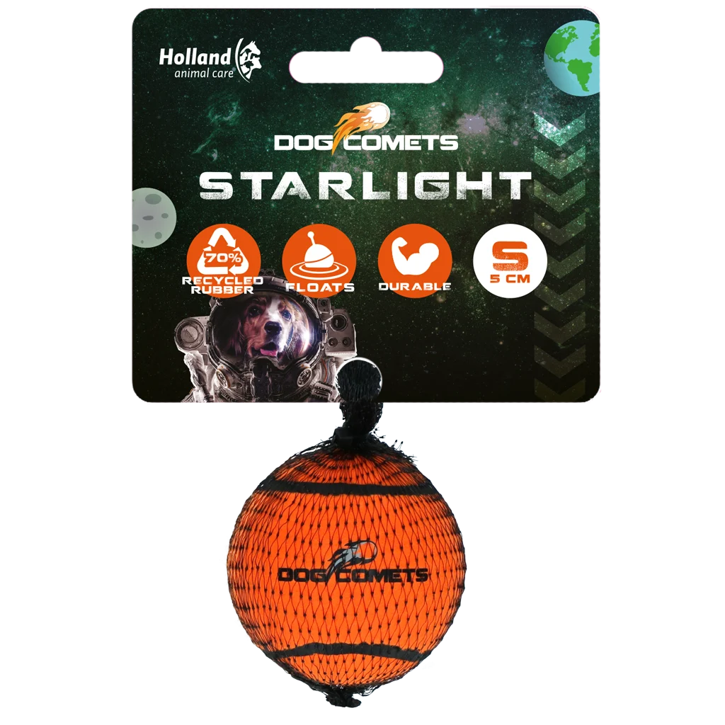 COME083BS.png Minge de tenis pentru câini, plutitoare, portocalie S, Ø 5 cm – Dog Comets Starlight - imagine 1