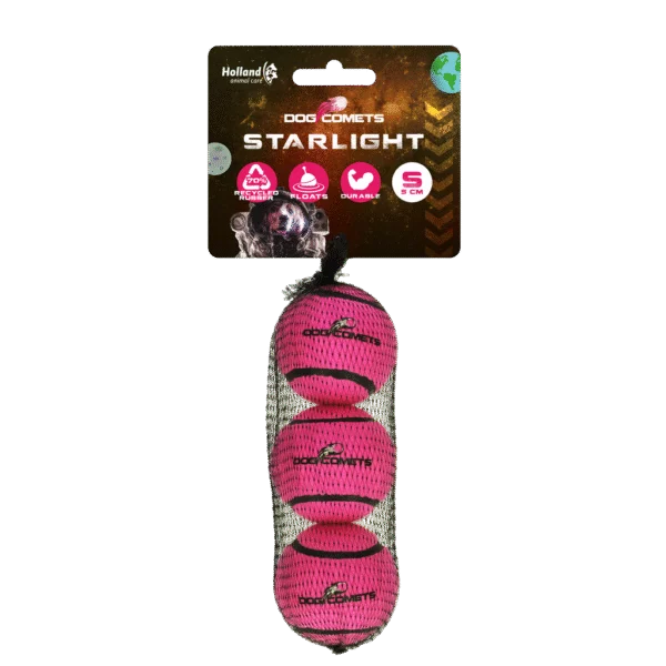 Minge de tenis pentru câini, plutitoare, roz S, Ø 5 cm, 3 bucăți – Dog Comets Starlight