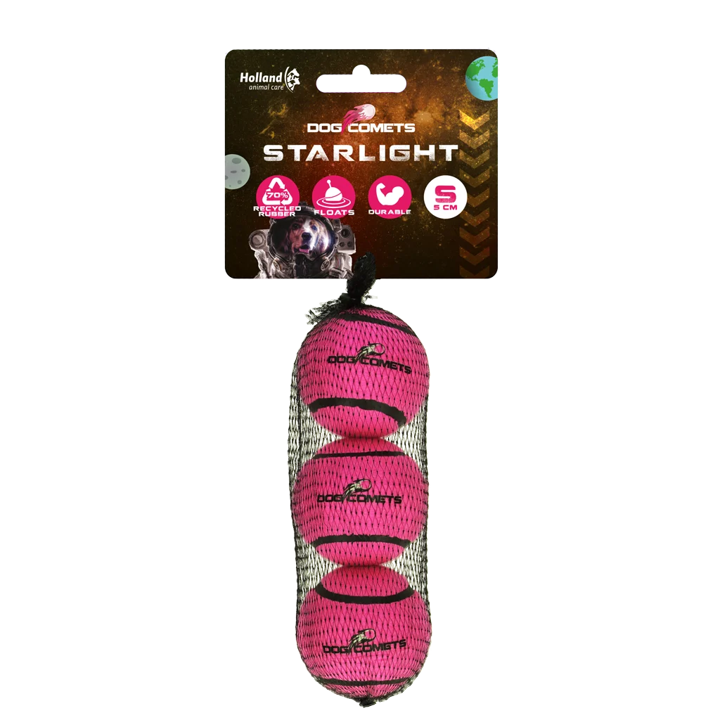 Minge de tenis pentru câini, plutitoare, roz S, Ø 5 cm, 3 bucăți – Dog Comets Starlight - imagine 1