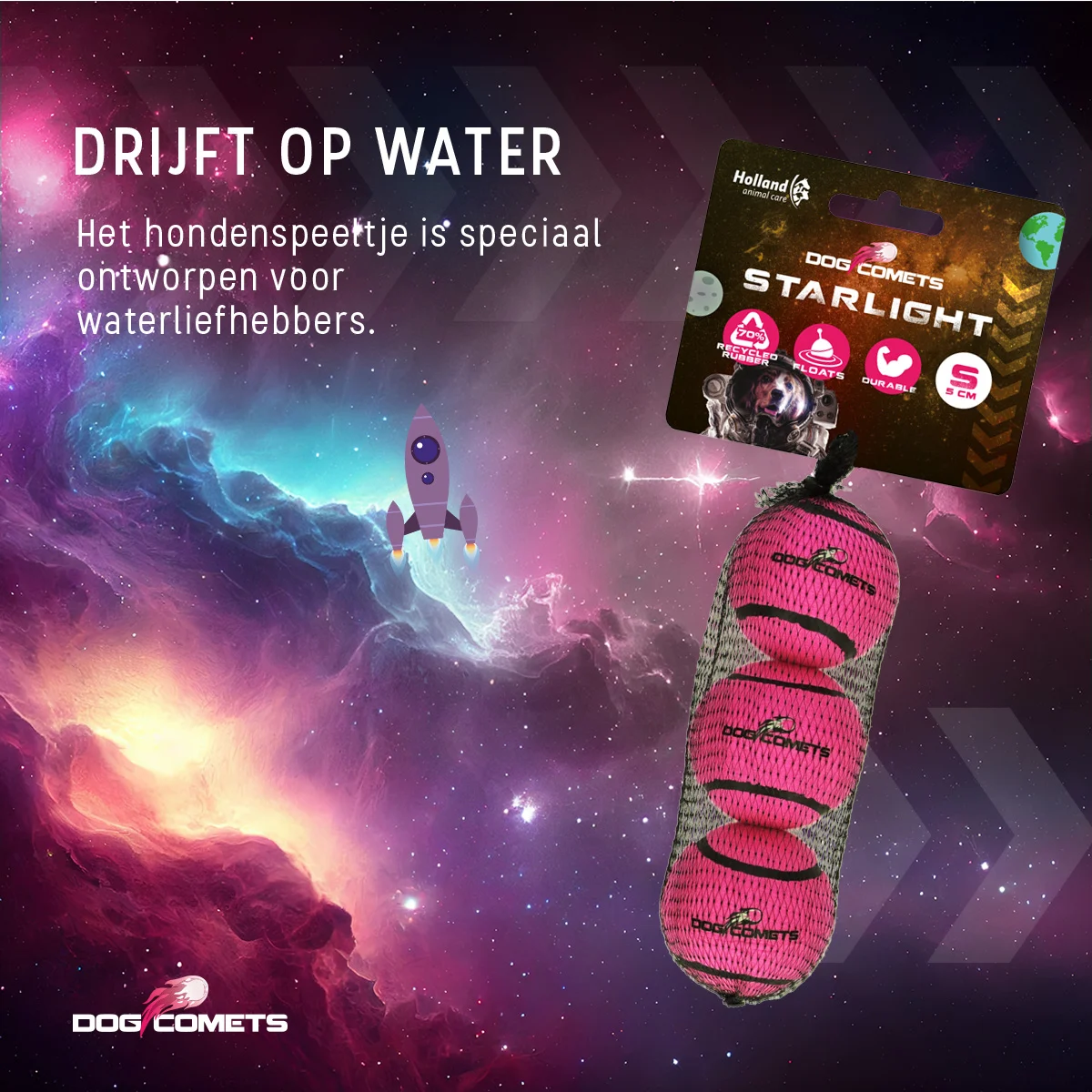 Minge de tenis pentru câini, plutitoare, roz S, Ø 5 cm, 3 bucăți – Dog Comets Starlight - imagine 6