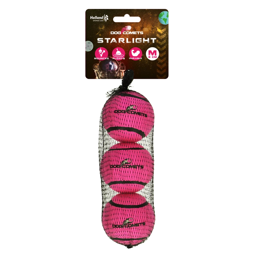 Minge de tenis pentru câini, plutitoare, Ø 6 cm, roz, 3 bucăți – Dog Comets Starlight - imagine 1