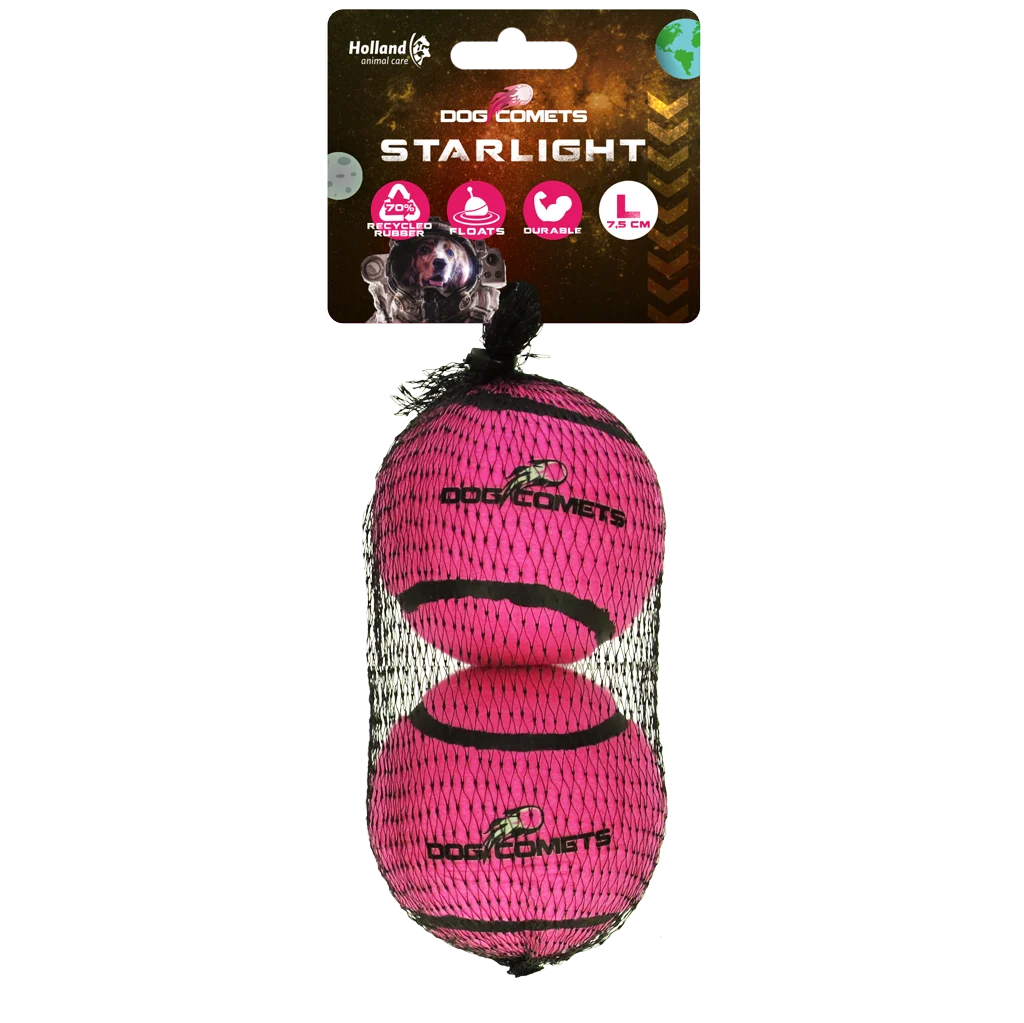 Minge de tenis pentru câini, plutitoare, Ø 7,5 cm, roz, 2 bucăți – Dog Comets Starlight - imagine 1