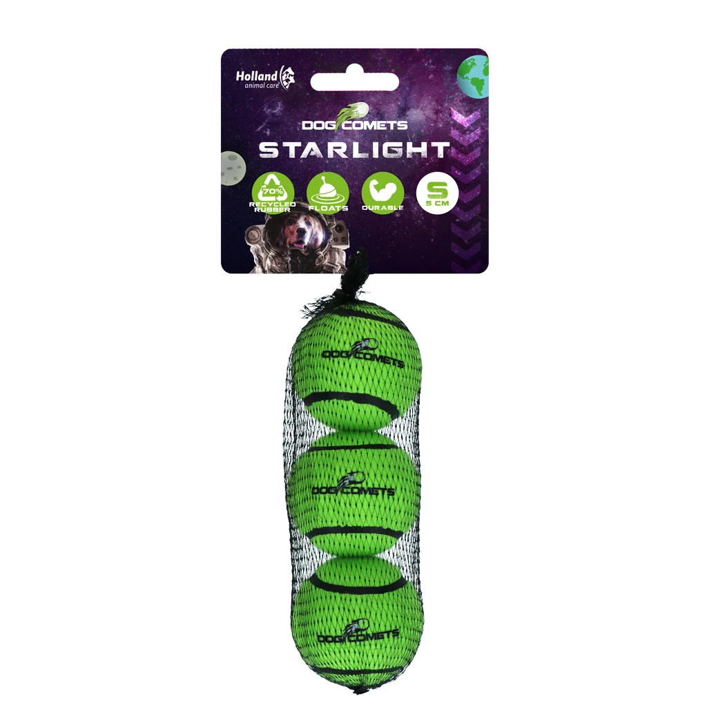 Minge de tenis pentru câini, plutitoare, verde S, Ø 5 cm, 3 bucăți – Dog Comets Starlight - imagine 1