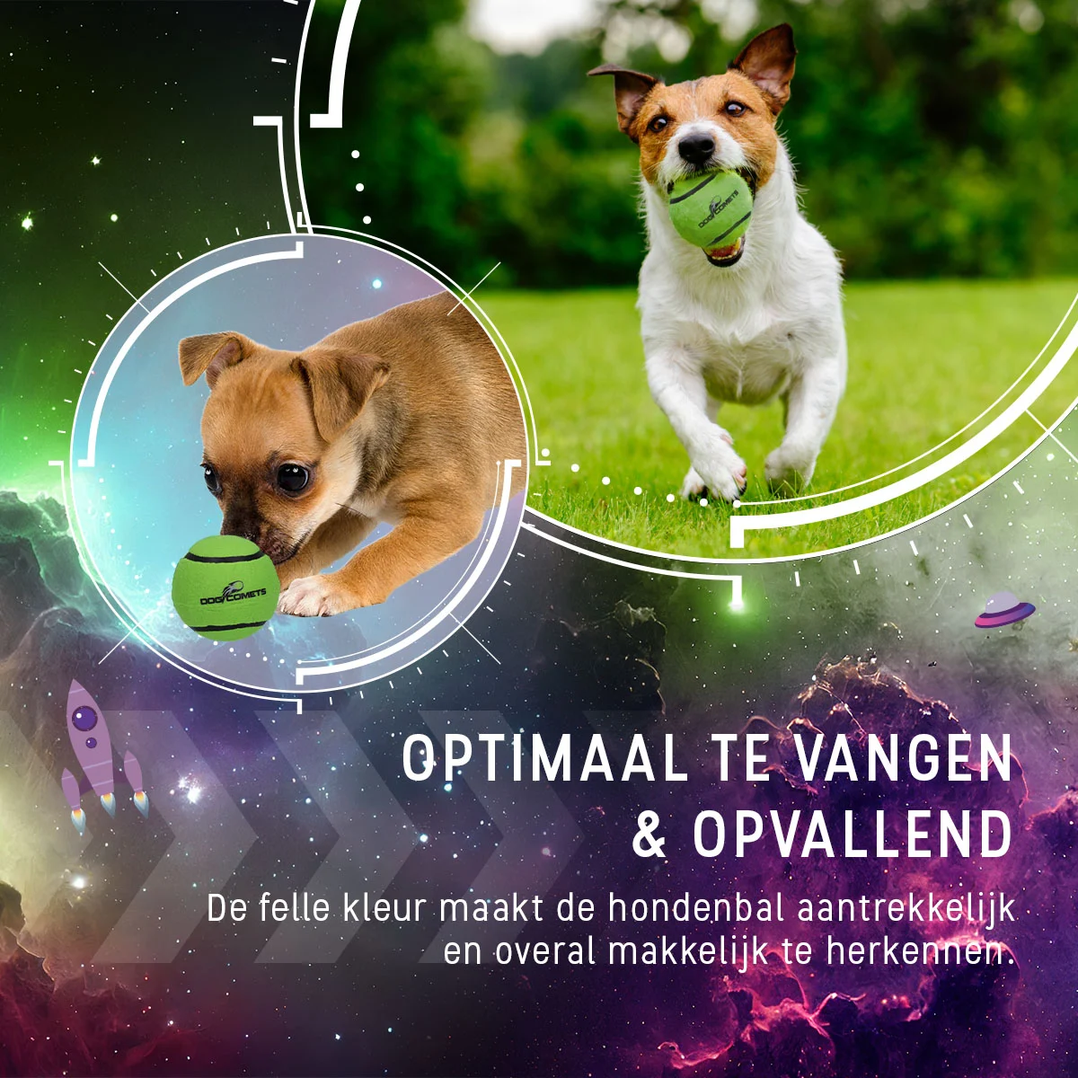 Minge de tenis pentru câini, plutitoare, Ø 5 cm, verde – Dog Comets Starlight - imagine 4