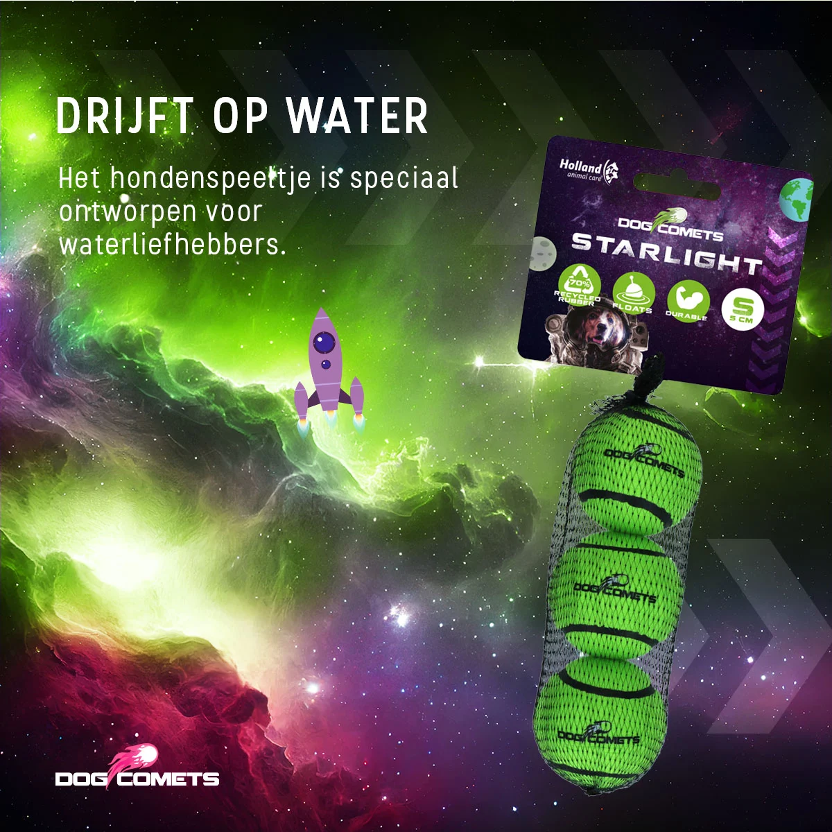 Minge de tenis pentru câini, plutitoare, verde S, Ø 5 cm, 3 bucăți – Dog Comets Starlight - imagine 6