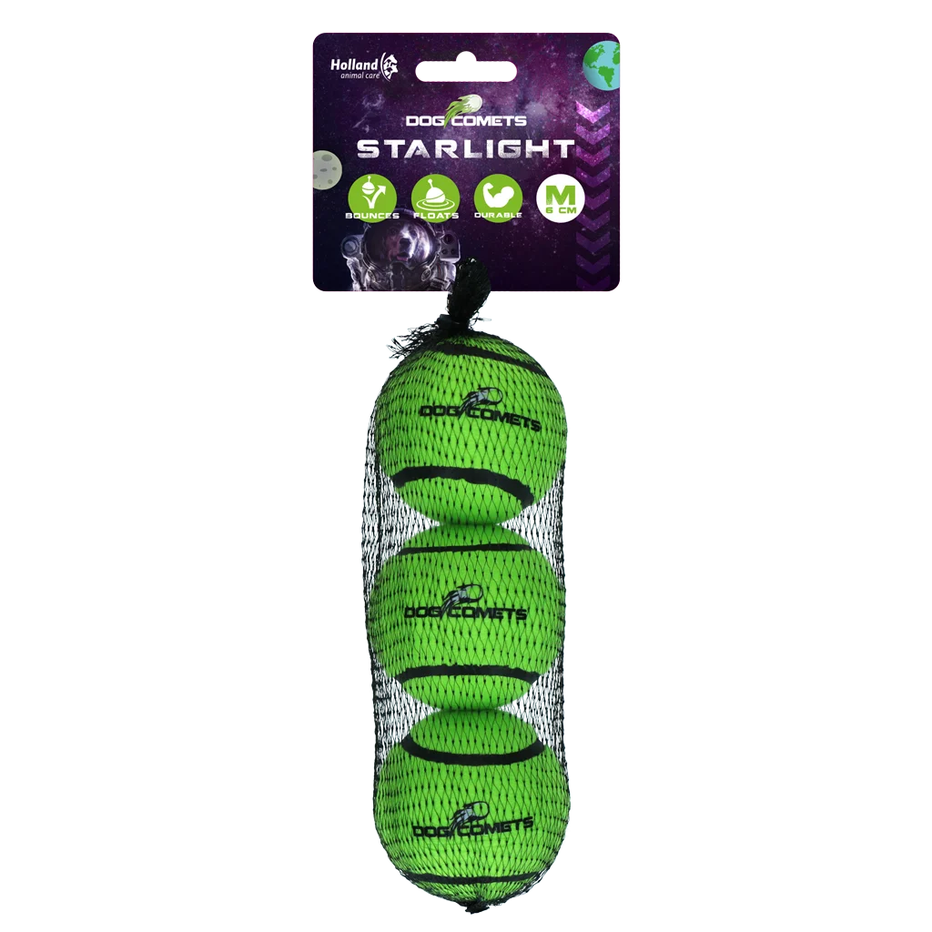 Minge de tenis pentru câini, plutitoare, Ø 6 cm, verde, 3 bucăți – Dog Comets Starlight - imagine 1