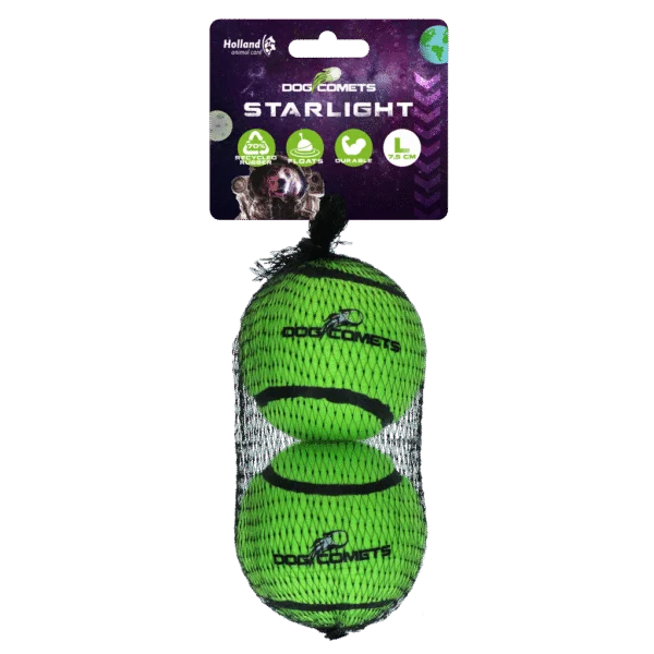 Minge de tenis pentru câini, plutitoare, Ø 7,5 cm, verde, 2 bucăți – Dog Comets Starlight