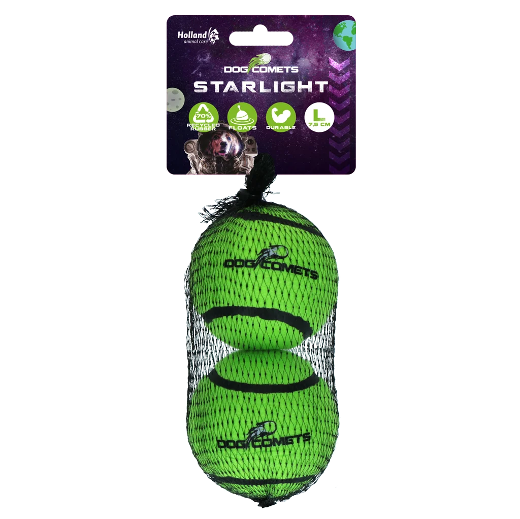 Minge de tenis pentru câini, plutitoare, Ø 7,5 cm, verde, 2 bucăți – Dog Comets Starlight - imagine 1
