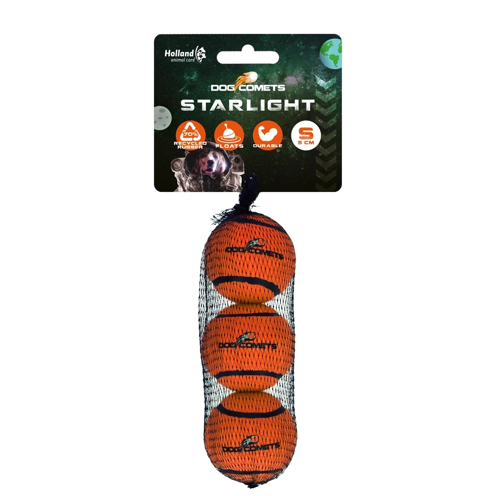 Minge de tenis pentru câini, plutitoare, portocalie S, Ø 5 cm, 3 bucăți – Dog Comets Starlight - imagine 1