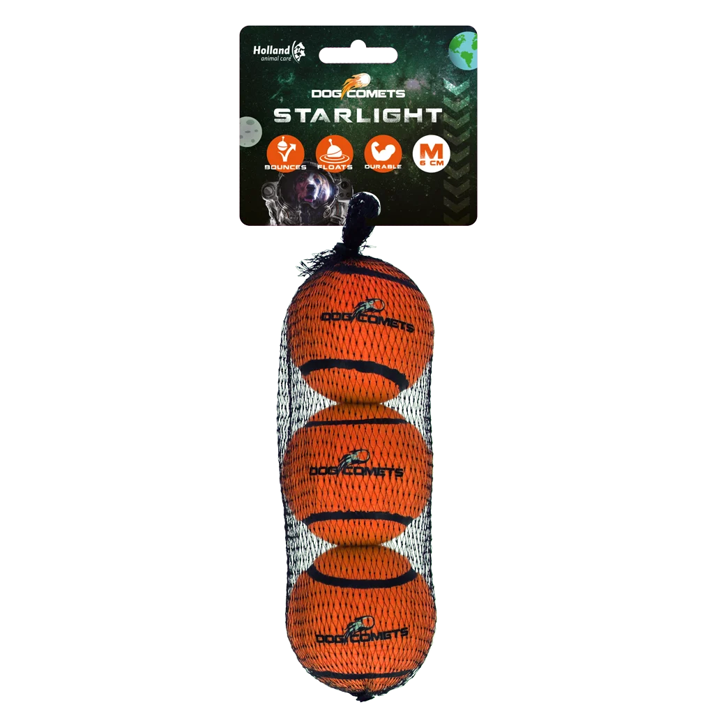 Minge de tenis pentru câini, plutitoare, Ø 6 cm, portocalie, 3 bucăți – Dog Comets Starlight - imagine 1
