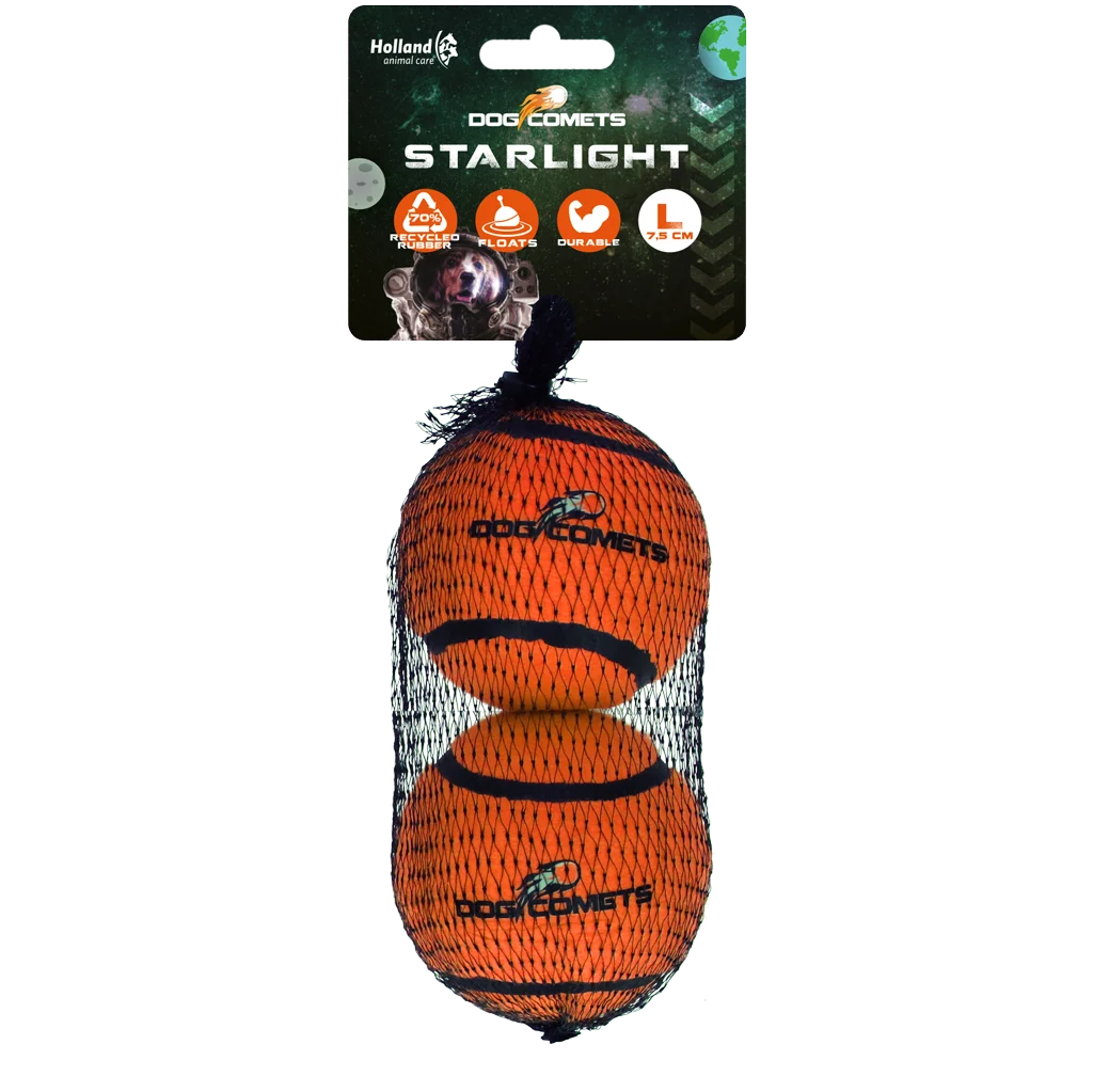 Minge de tenis plutitoare pentru câini, Ø 7,5 cm, portocalie, 2 bucăți – Dog Comets Starlight - imagine 1