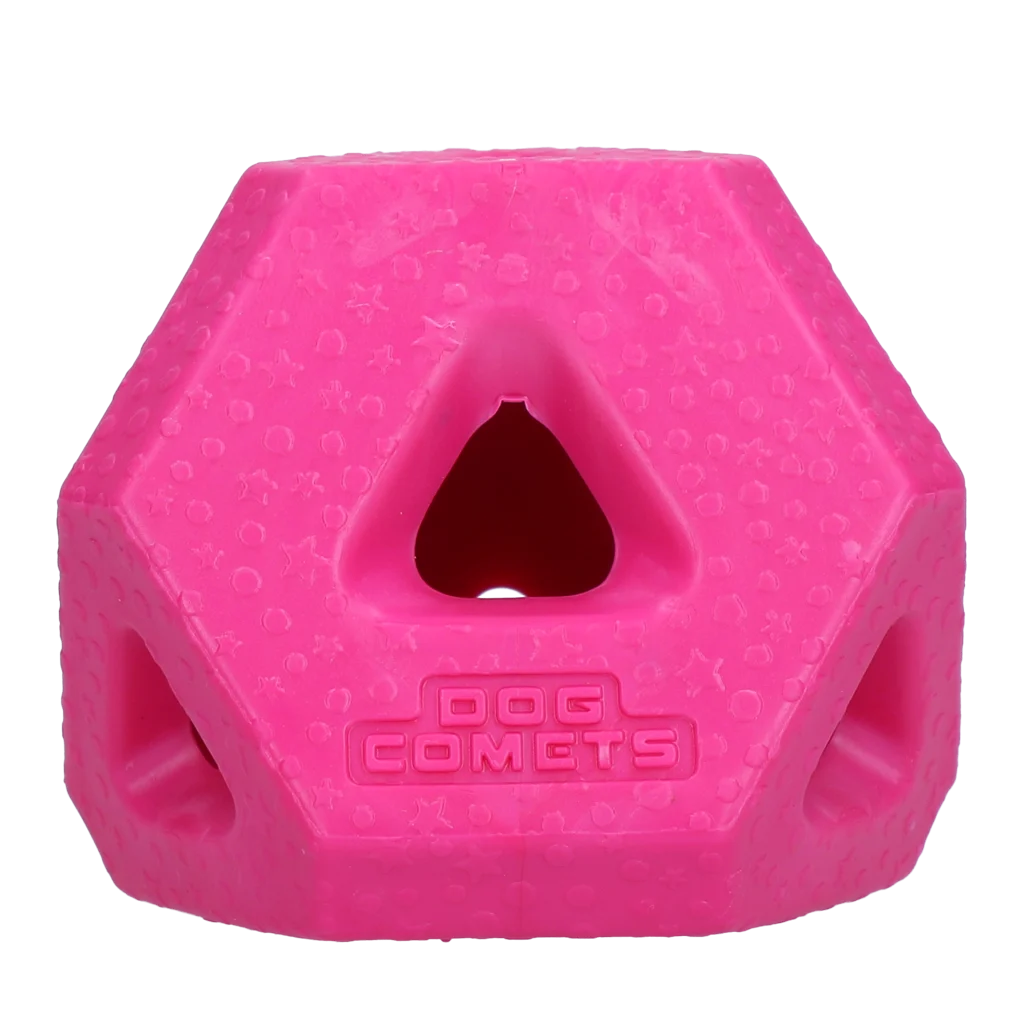 Cub pentru recompense din cauciuc TPR, pentru gustări și batoane de ros, roz – Dog Comets Treat Lock Cube - imagine 1
