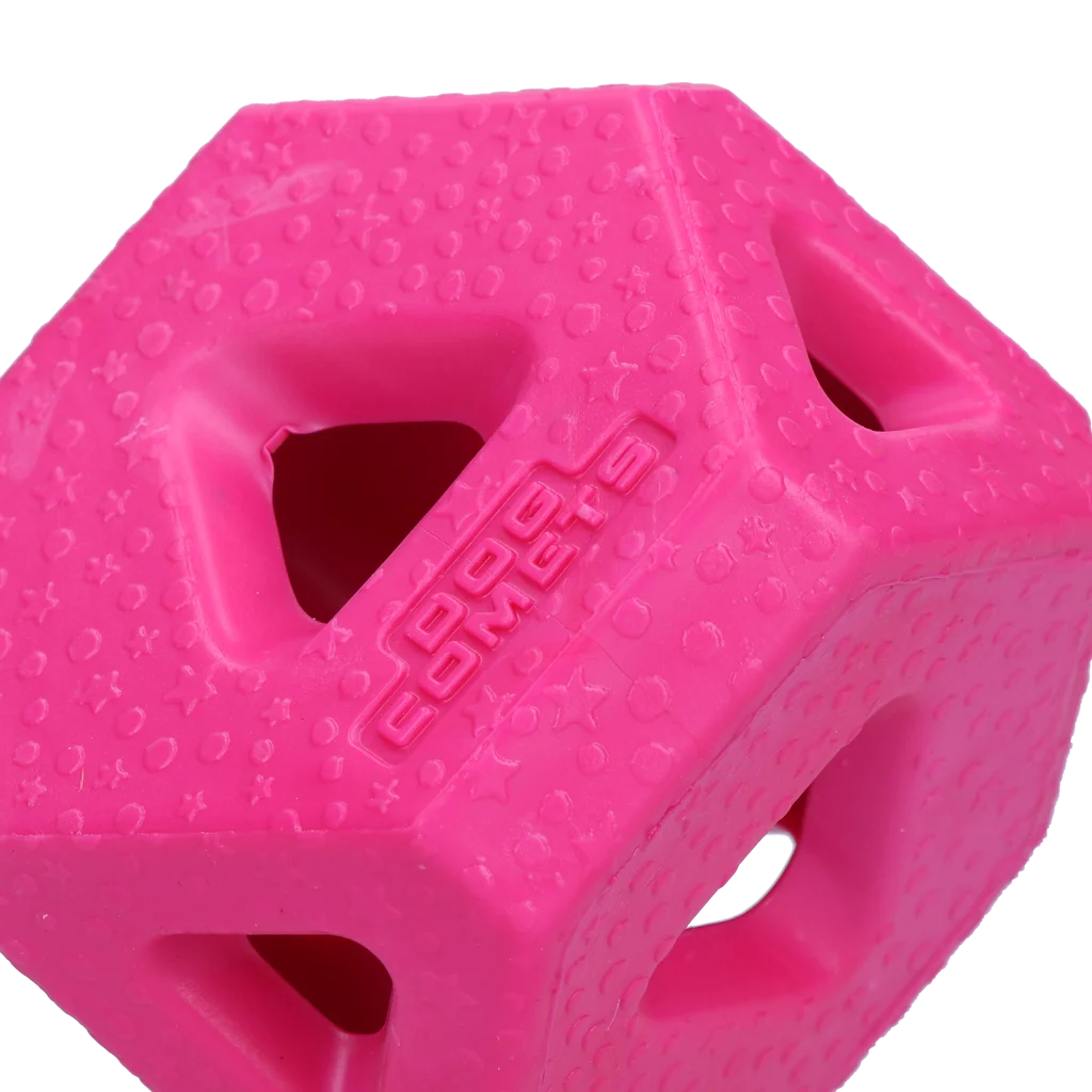 Cub pentru recompense din cauciuc TPR, pentru gustări și batoane de ros, roz – Dog Comets Treat Lock Cube - imagine 2