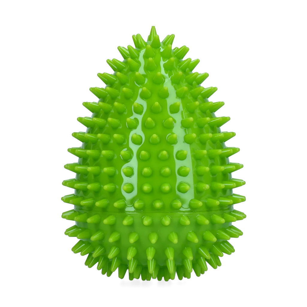 Jucărie de aport în formă de ou, cu chițăitoare și țepi, verde L, Ø 100 x 150 mm – Dog Comets Cosmic Egg - imagine 2