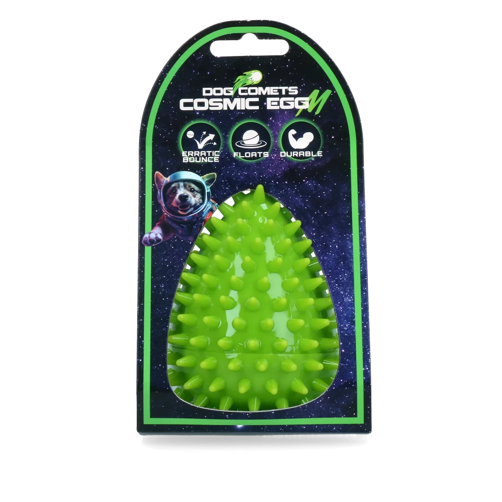 COME087AM.png Jucărie de aport în formă de ou, cu chițăitoare și țepi, verde M, Ø 80 x 110 mm – Dog Comets Cosmic Egg - imagine 1