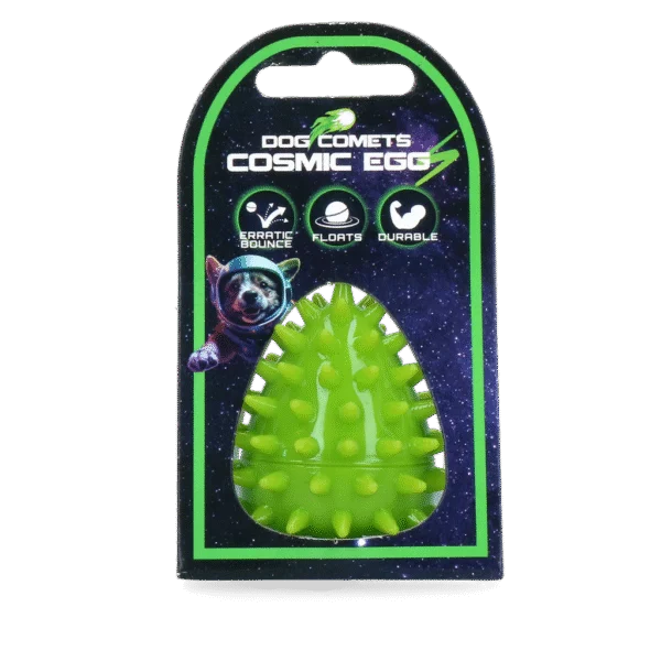 Jucărie de aport în formă de ou, cu piuitoare și țepi, verde S, Ø 50 x 60 mm – Dog Comets Cosmic Egg