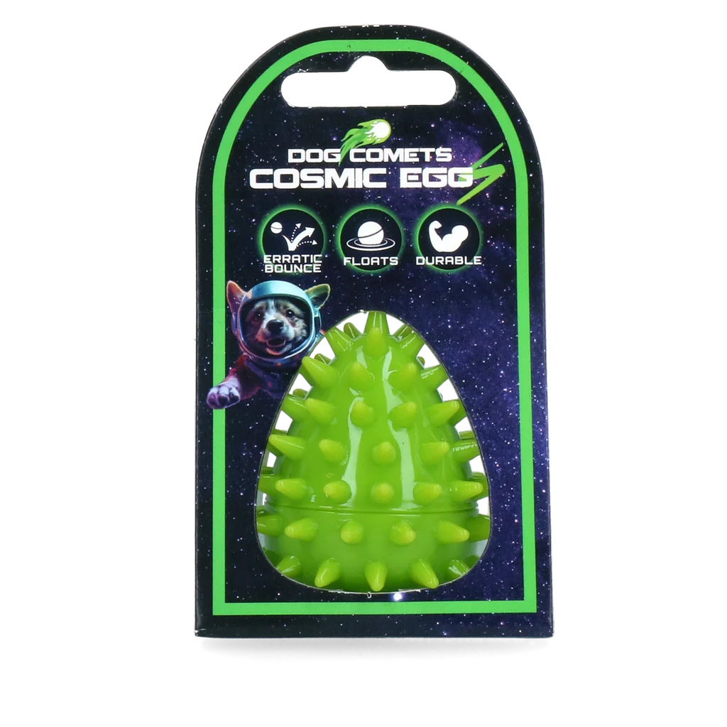 Jucărie de aport în formă de ou, cu piuitoare și țepi, verde S, Ø 50 x 60 mm – Dog Comets Cosmic Egg - imagine 1