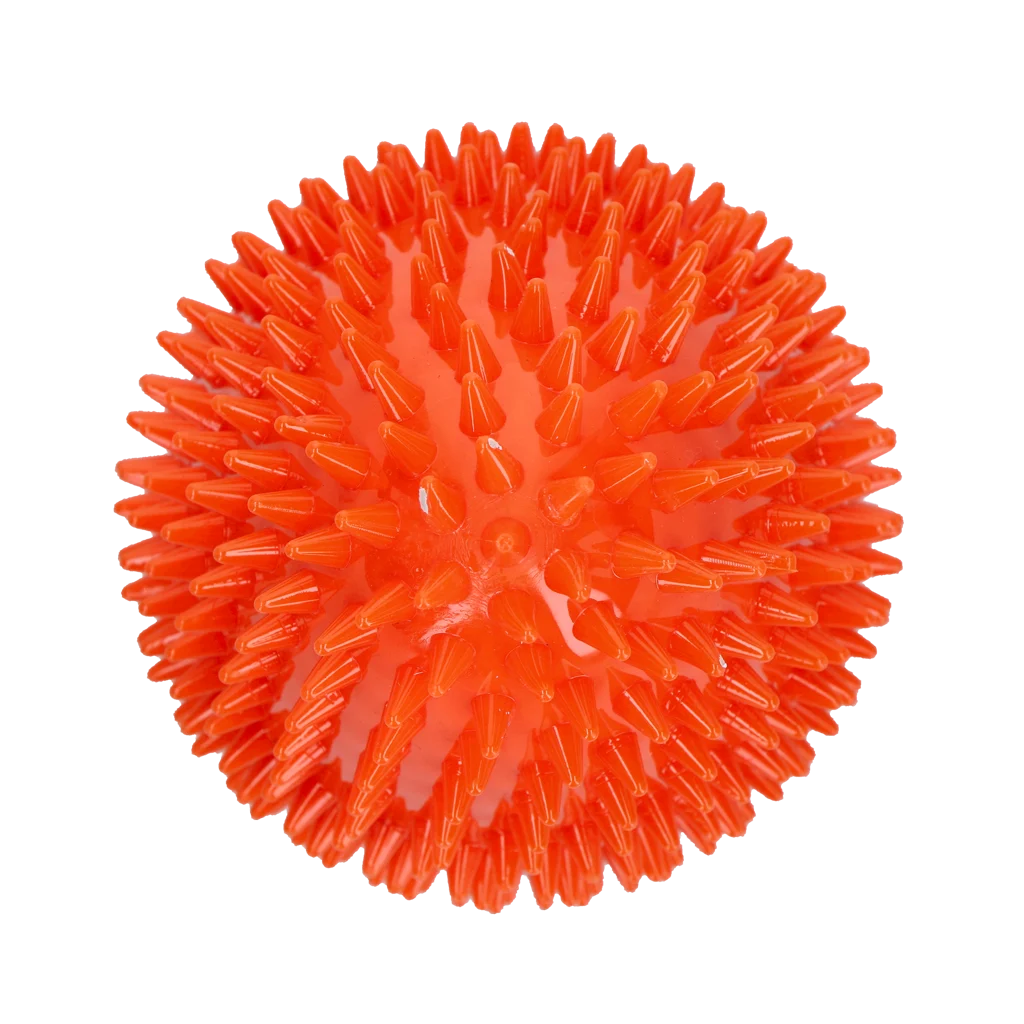 Jucărie de aport în formă de ou, cu chițăitoare și țepi, portocalie, L, Ø 100 x 150 mm – Dog Comets Cosmic Egg - imagine 3