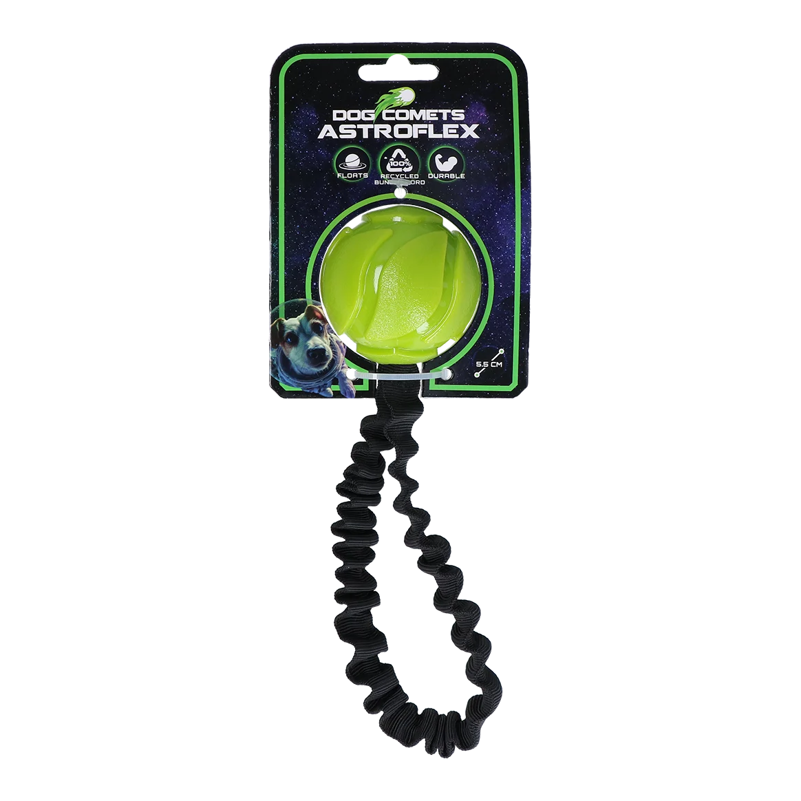 Minge pentru câini cu bandă elastică, Ø 65 x 220 mm, Verde – Dog Comets AstroFlex - imagine 1