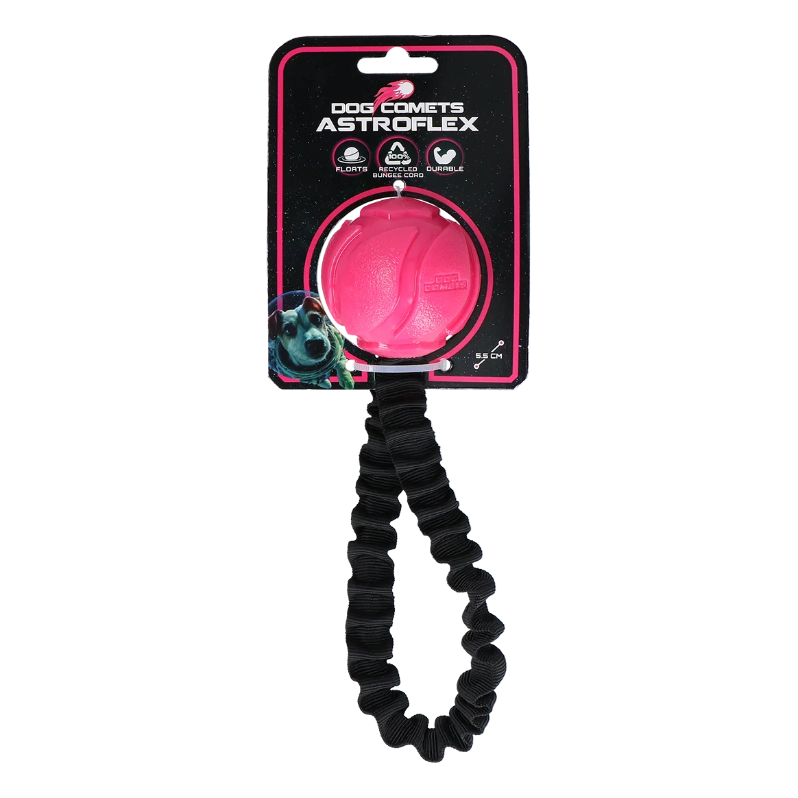 Minge pentru câini cu bandă elastică, Ø 65 x 220 mm, roz – Dog Comets AstroFlex - imagine 1