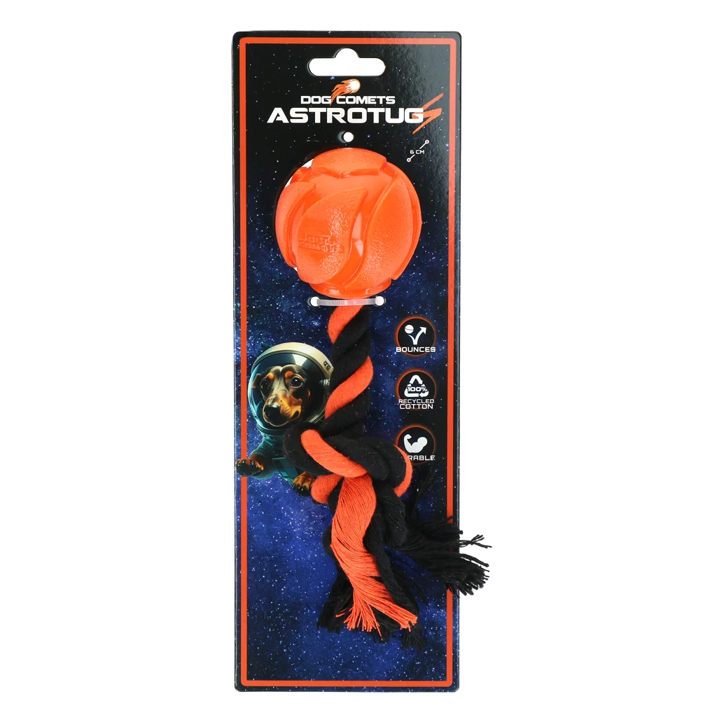 Minge pentru câini cu frânghie pentru ros, 6 cm, portocalie – Dog Comets AstroTug - imagine 1