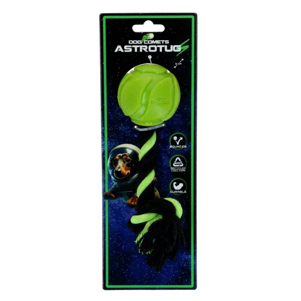 Minge pentru câini cu frânghie pentru tras, 6 cm, Verde – Dog Comets AstroTug