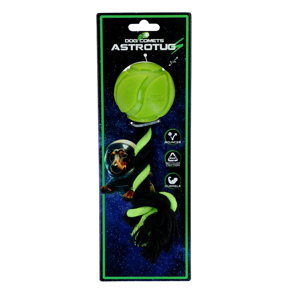 Minge pentru câini cu frânghie pentru tras, 6 cm, Verde – Dog Comets AstroTug - imagine 1