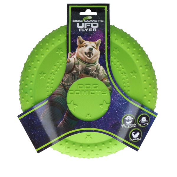 Frisbee pentru câini din cauciuc spumă TPR, plutitor, verde M – Dog Comets UFO Flyer