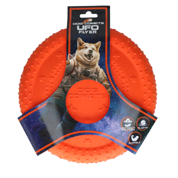 Frisbee pentru câini din spumă TPR, plutitoare, portocalie, M – Dog Comets UFO Flyer