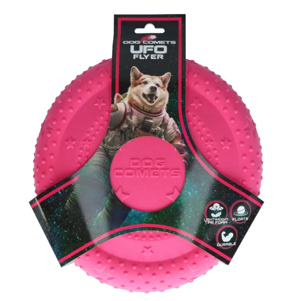 Frisbee pentru câini din cauciuc spumos, plutitor, roz M – Dog Comets UFO Flyer