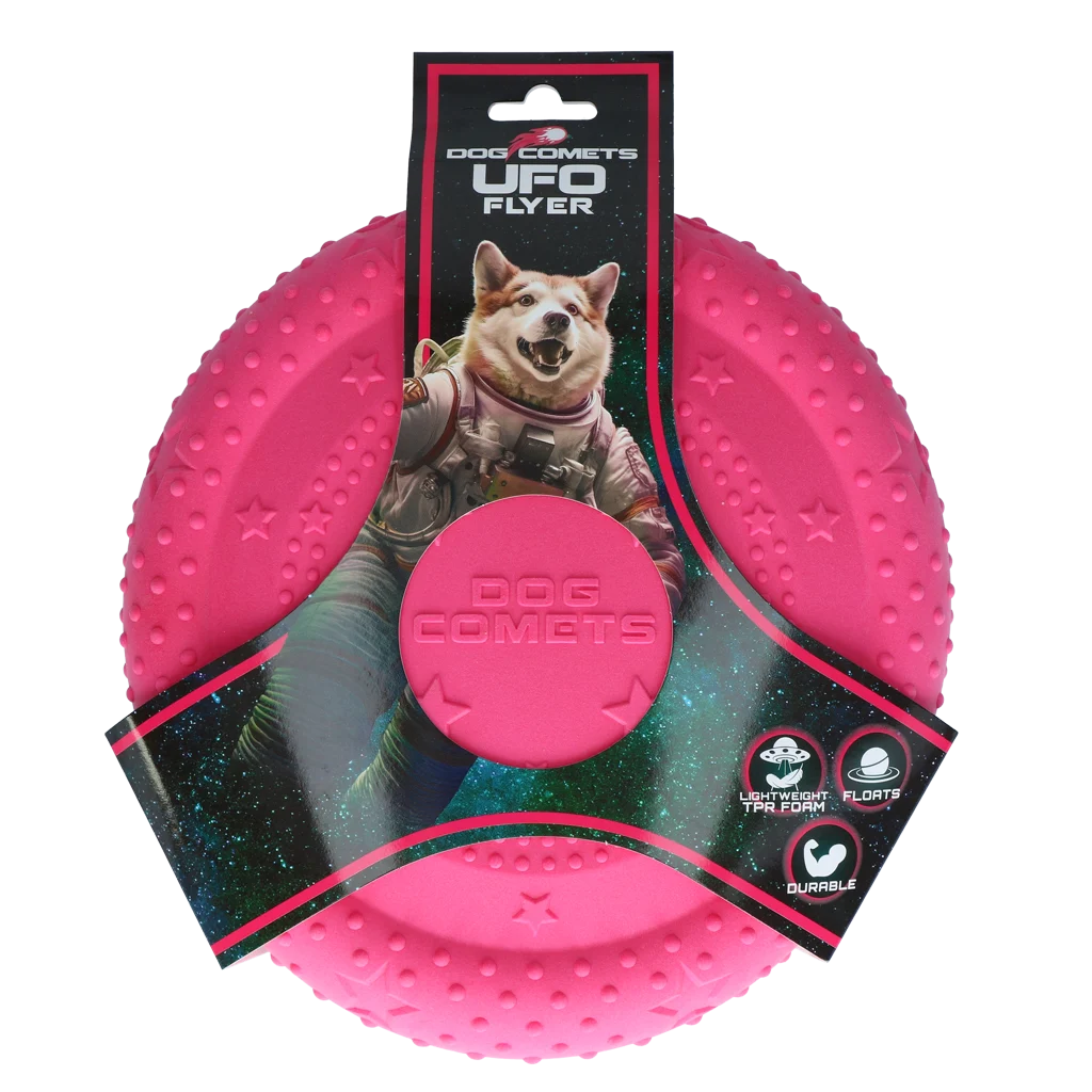 Frisbee pentru câini din cauciuc spumos, plutitor, roz M – Dog Comets UFO Flyer - imagine 1